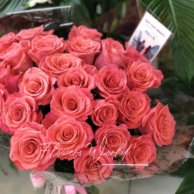 Букет розовых роз «Розовые розы( 25 штук)»